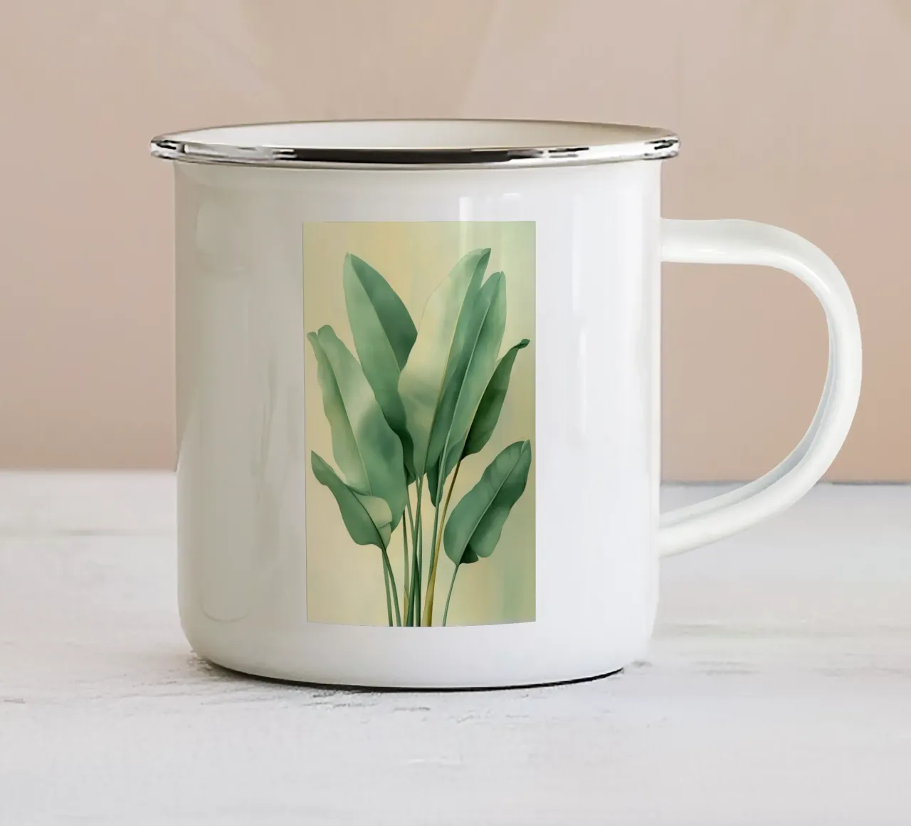 Foglie di banano tropicali tazza in smalto da Justyna Jaszke JBJart