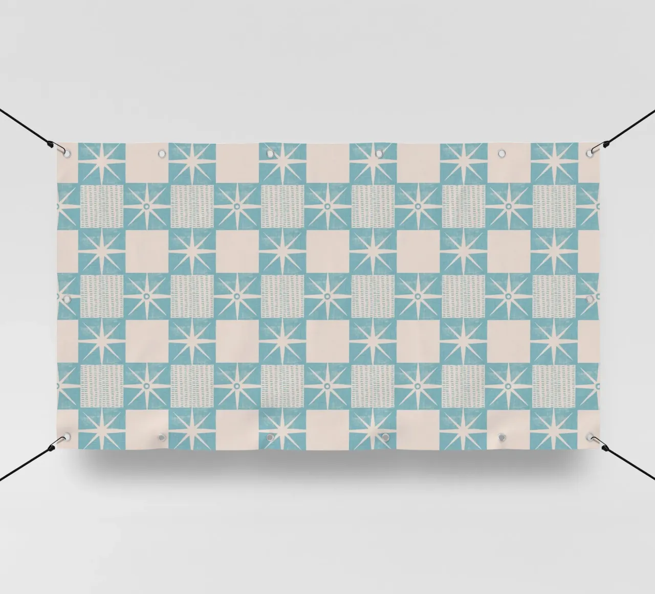 Blocco di trapunta retrò Starburst - Mid Century Minimal Blue telo in pvc da susanacosta