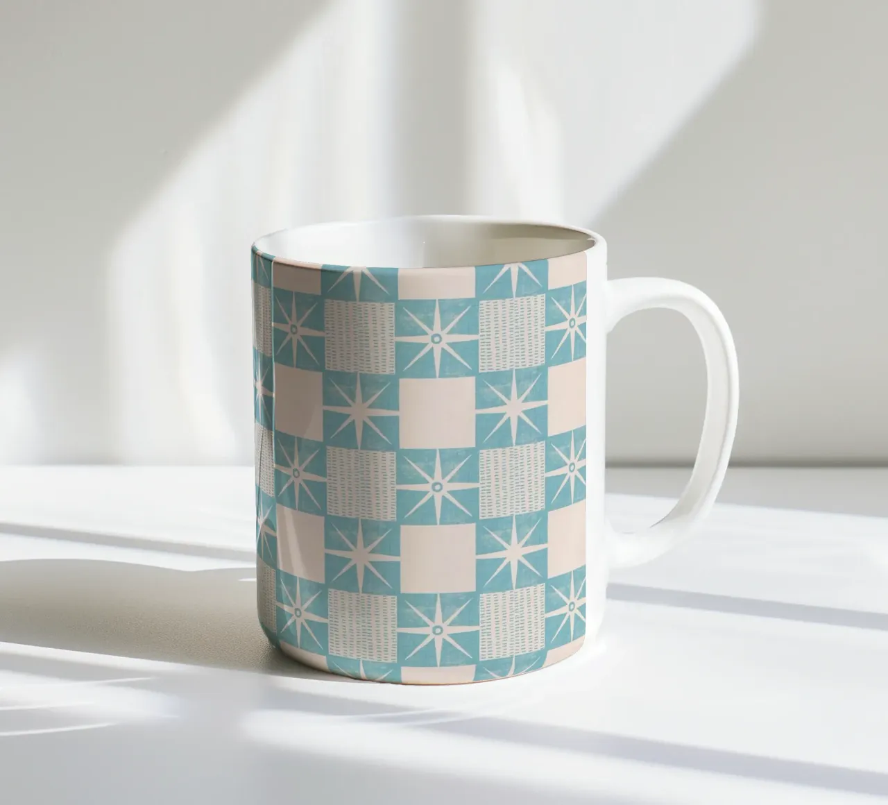 Blocco di trapunta retrò Starburst - Mid Century Minimal Blue tazza in ceramica da susanacosta