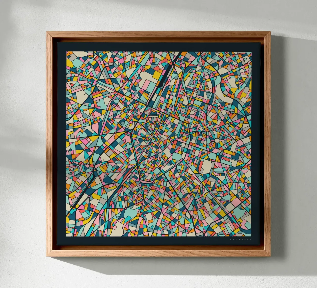 MAPPA DI BRUXELLES tela con Cornice a cassetta da Jazzberry Blue