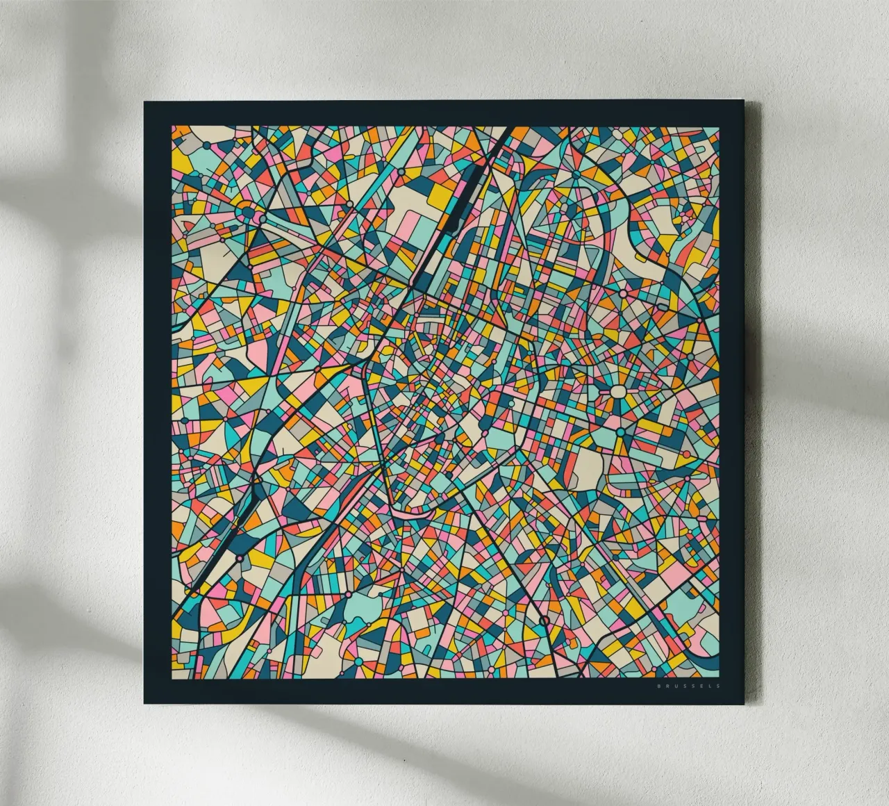 MAPPA DI BRUXELLES tela con Cornice a cassetta da Jazzberry Blue