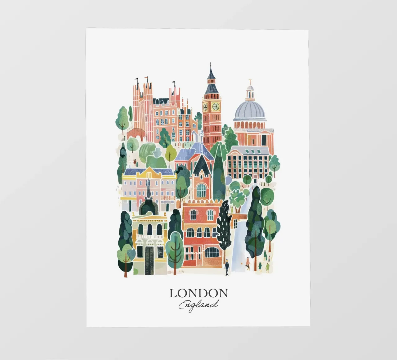 Londra, Inghilterra, acquerello, illustrazione di viaggio a guazzo pellicola backlit da Peaches Art Prints