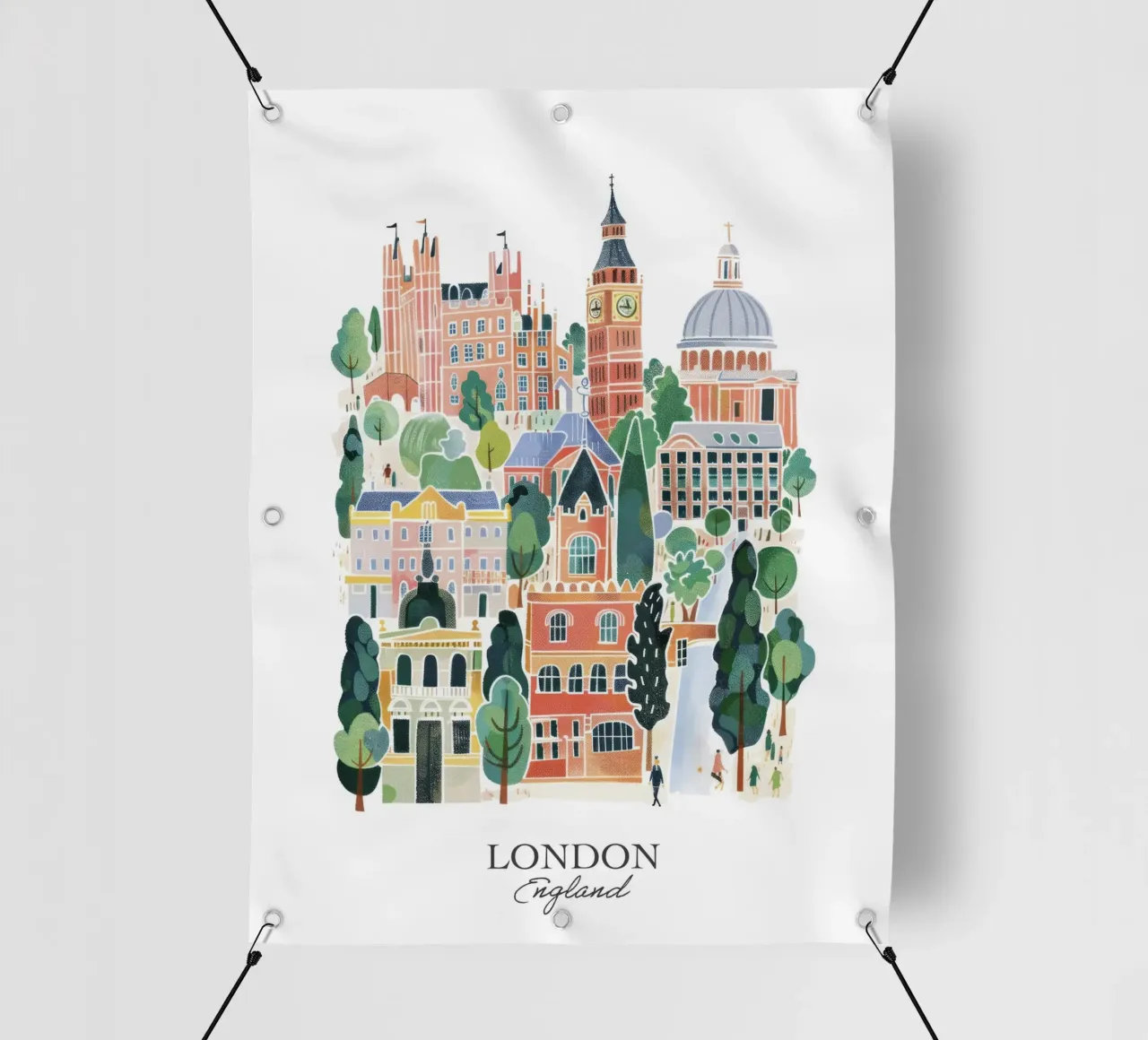 Londra, Inghilterra, acquerello, illustrazione di viaggio a guazzo telo in pvc da Peaches Art Prints