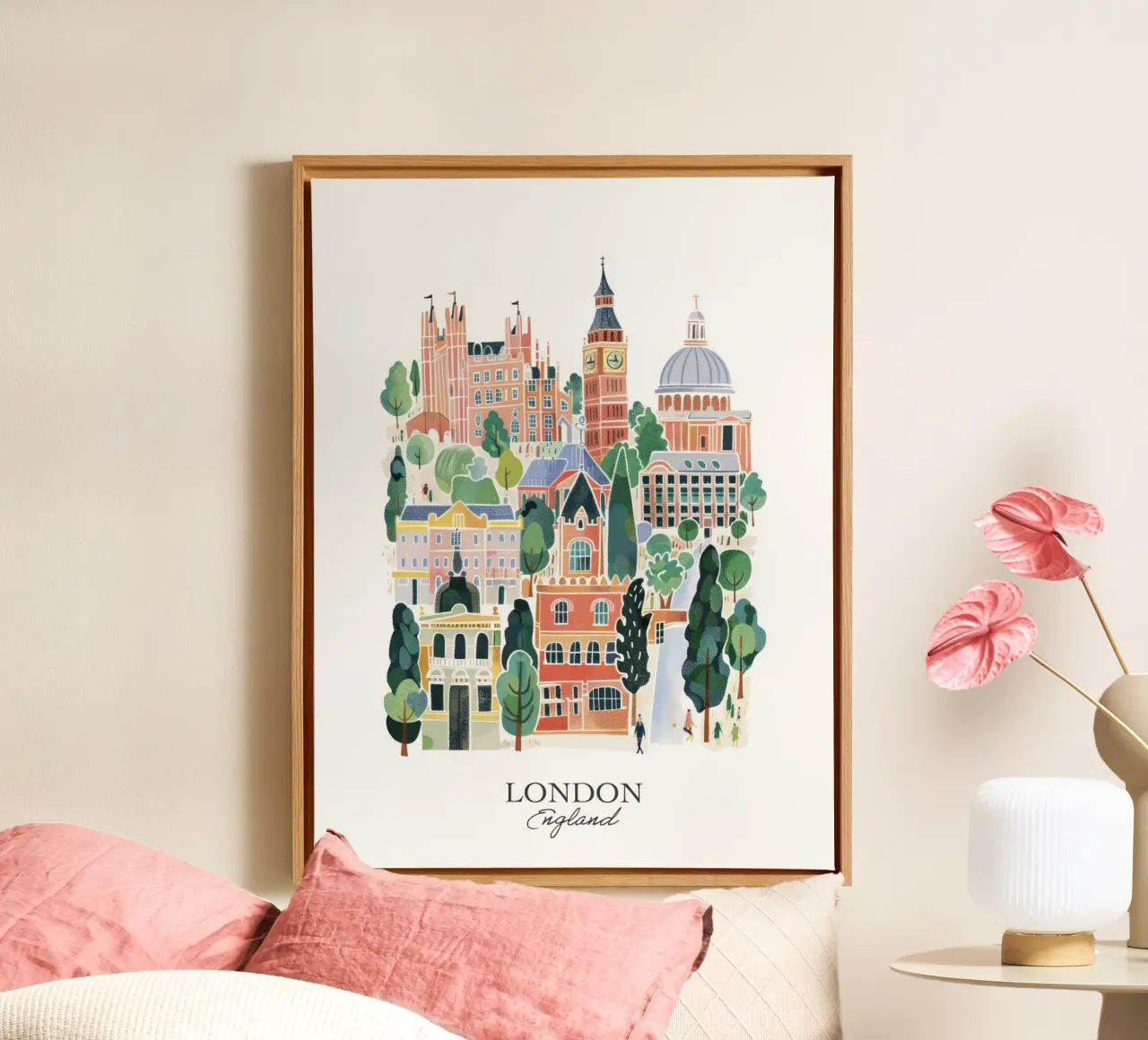 Londra, Inghilterra, acquerello, illustrazione di viaggio a guazzo tela con Cornice a cassetta da Peaches Art Prints