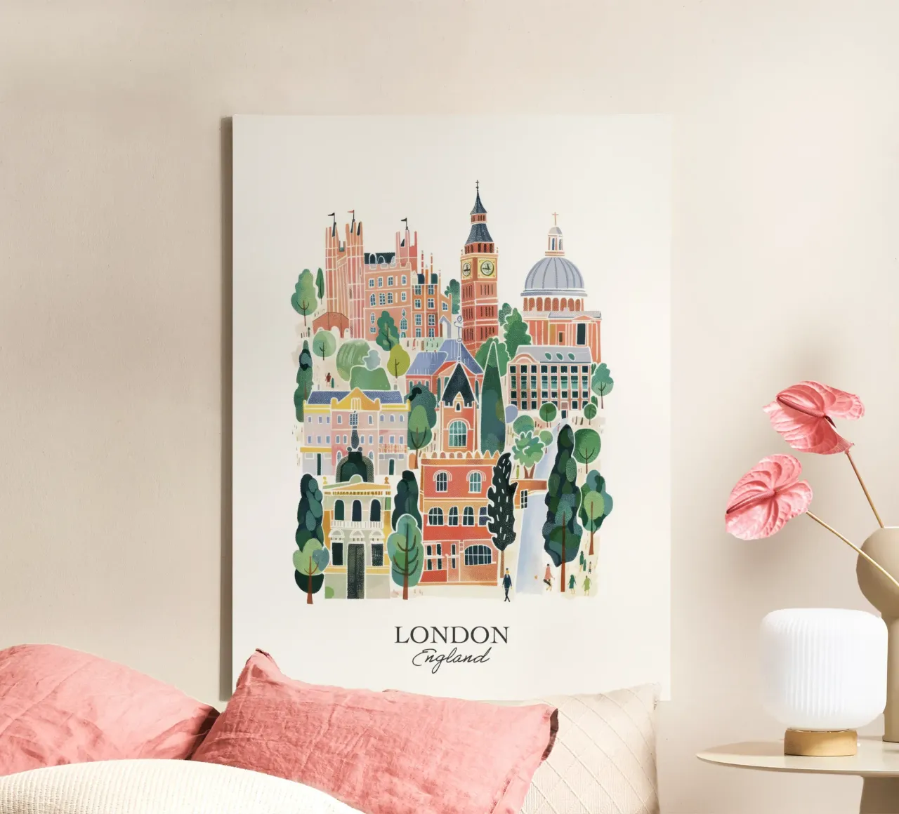 Londra, Inghilterra, acquerello, illustrazione di viaggio a guazzo tela con Cornice a cassetta da Peaches Art Prints