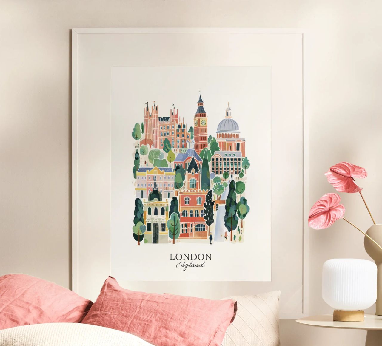 London, England, Watercolour, Gouache travel illustration poster by Peaches Art Prints