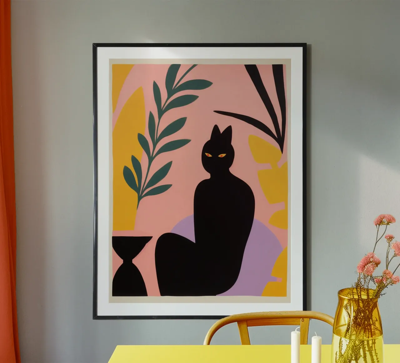 Misteriosa donna gatto in colori pastello poster con telaio in plastica da Autofocus