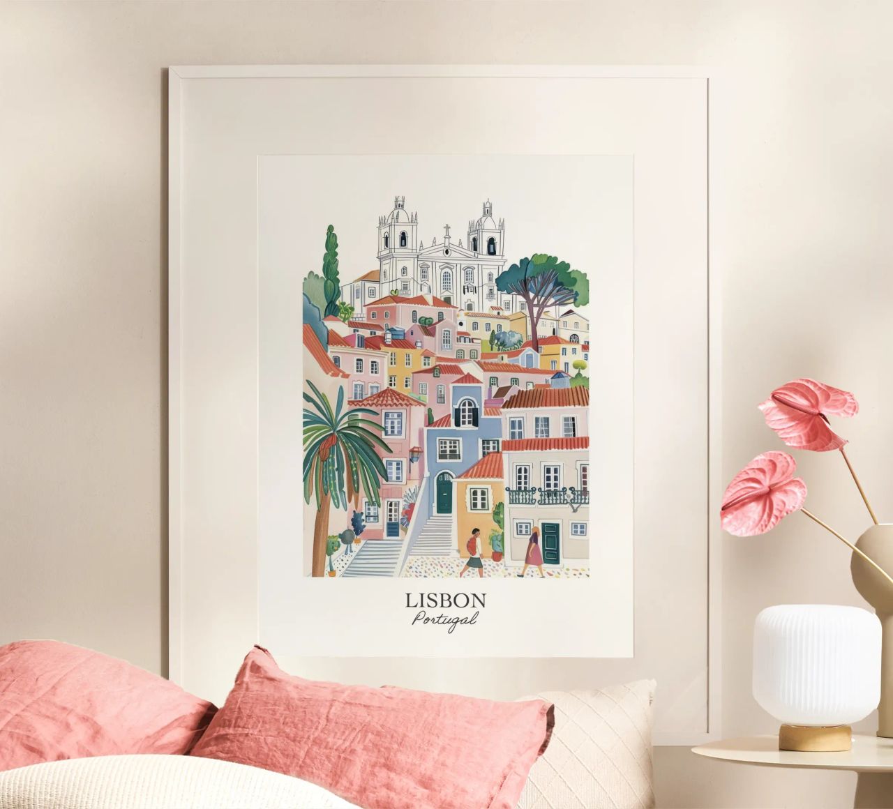 Lisbonne Portugal Gouache Illustration de voyage poster de Peaches Art Prints