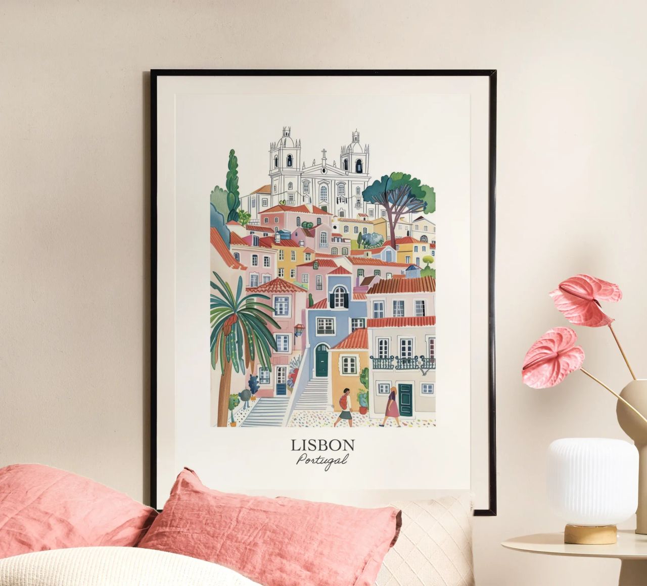 Lisbonne Portugal Gouache Illustration de voyage poster de Peaches Art Prints