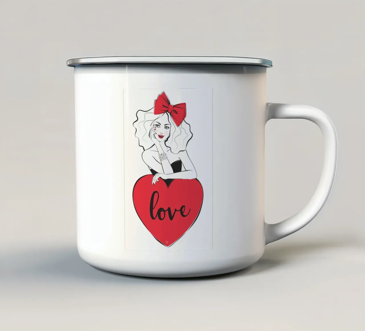 Ragazza dal cuore grande amore tazza in smalto da Martina
