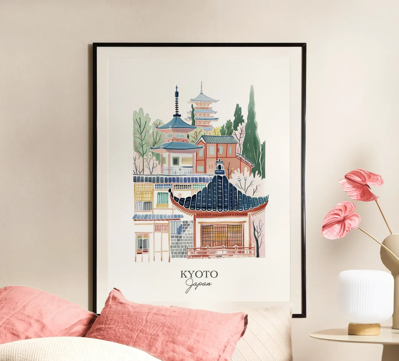 Kyoto Giappone Illustrazione artistica di viaggio poster da Peaches Art Prints