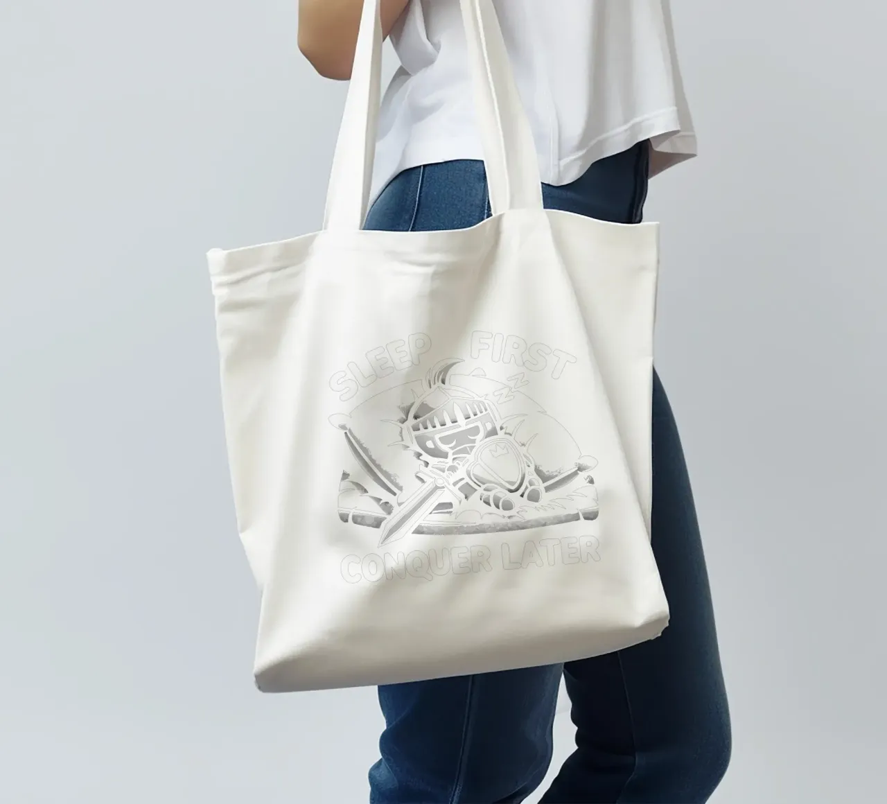 SLEEP FIRST, CONQUER LATER borsa in juta da edsonramosart