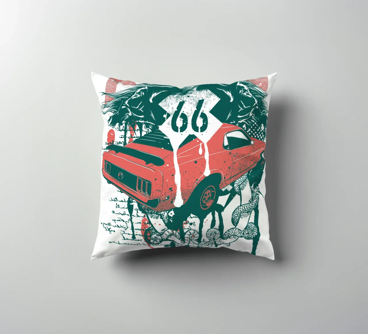 Illustrazione in stile Route 66 di tendenza ora cuscino da Urban Life