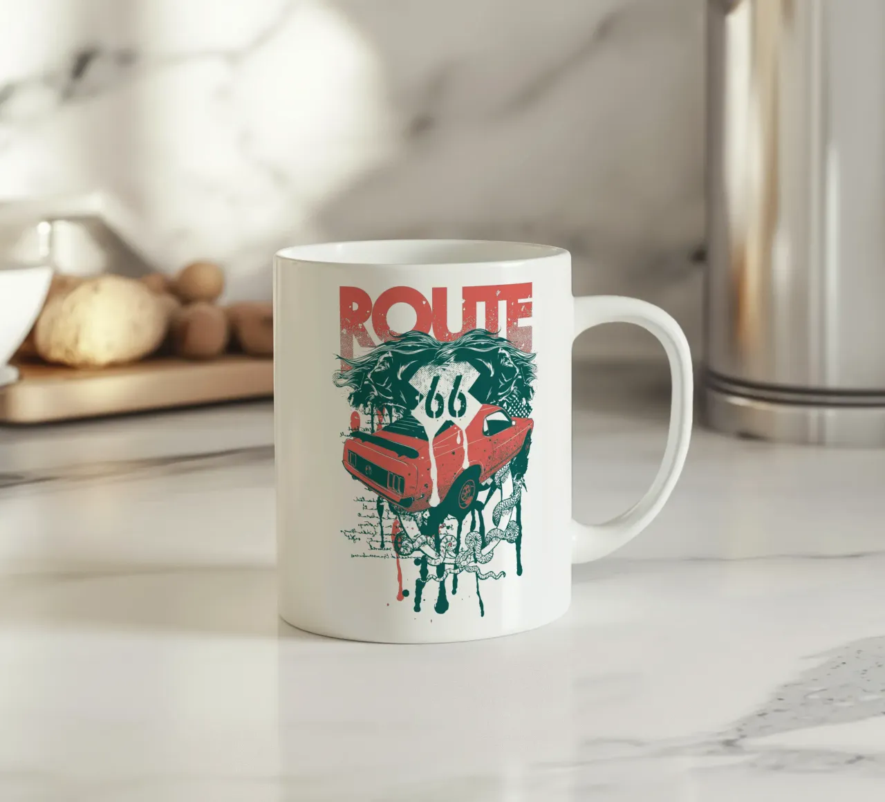 Illustrazione in stile Route 66 di tendenza ora tazza in ceramica da Urban Life
