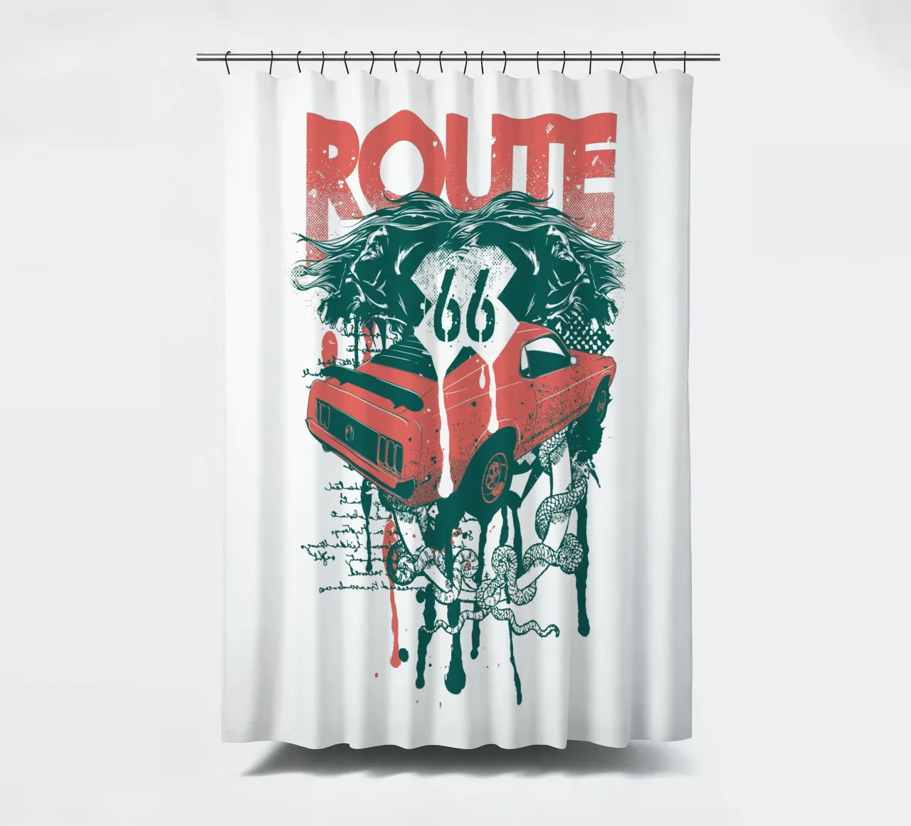 Illustrazione in stile Route 66 di tendenza ora tenda da doccia da Urban Life