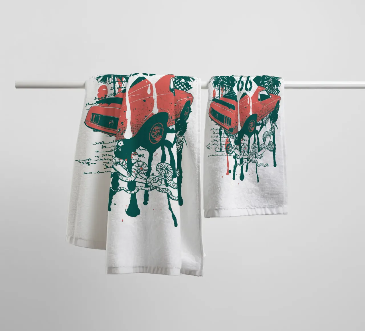 Illustrazione in stile Route 66 di tendenza ora asciugamano da bagno da Urban Life