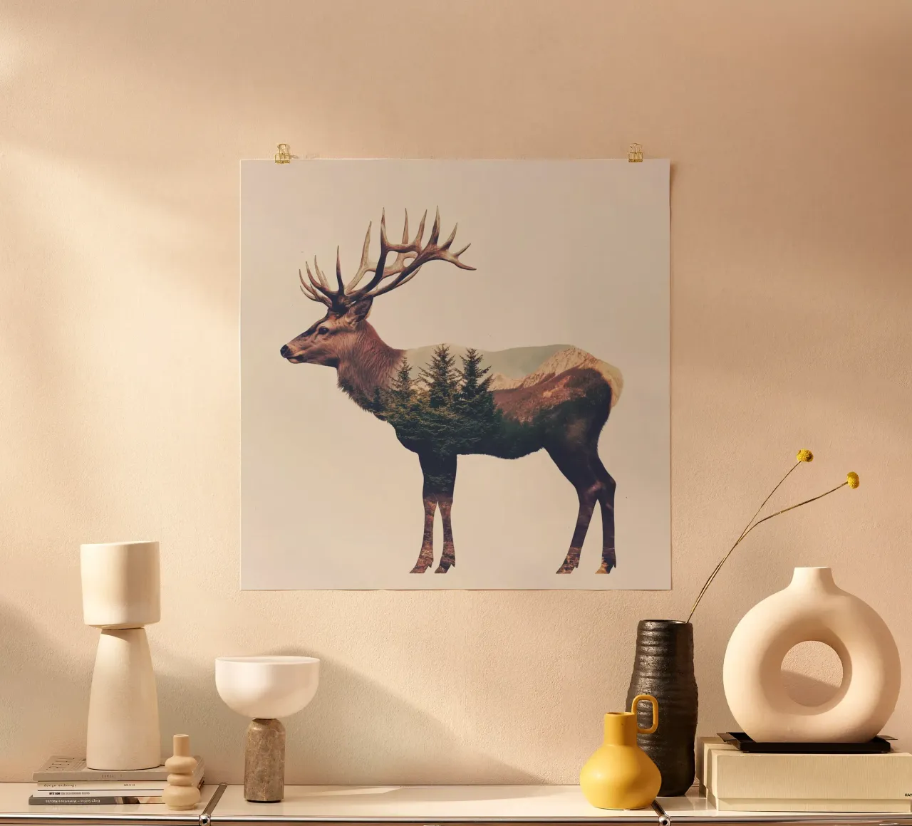 La natura selvaggia con i cervi poster con telaio in alluminio da Carinaprint