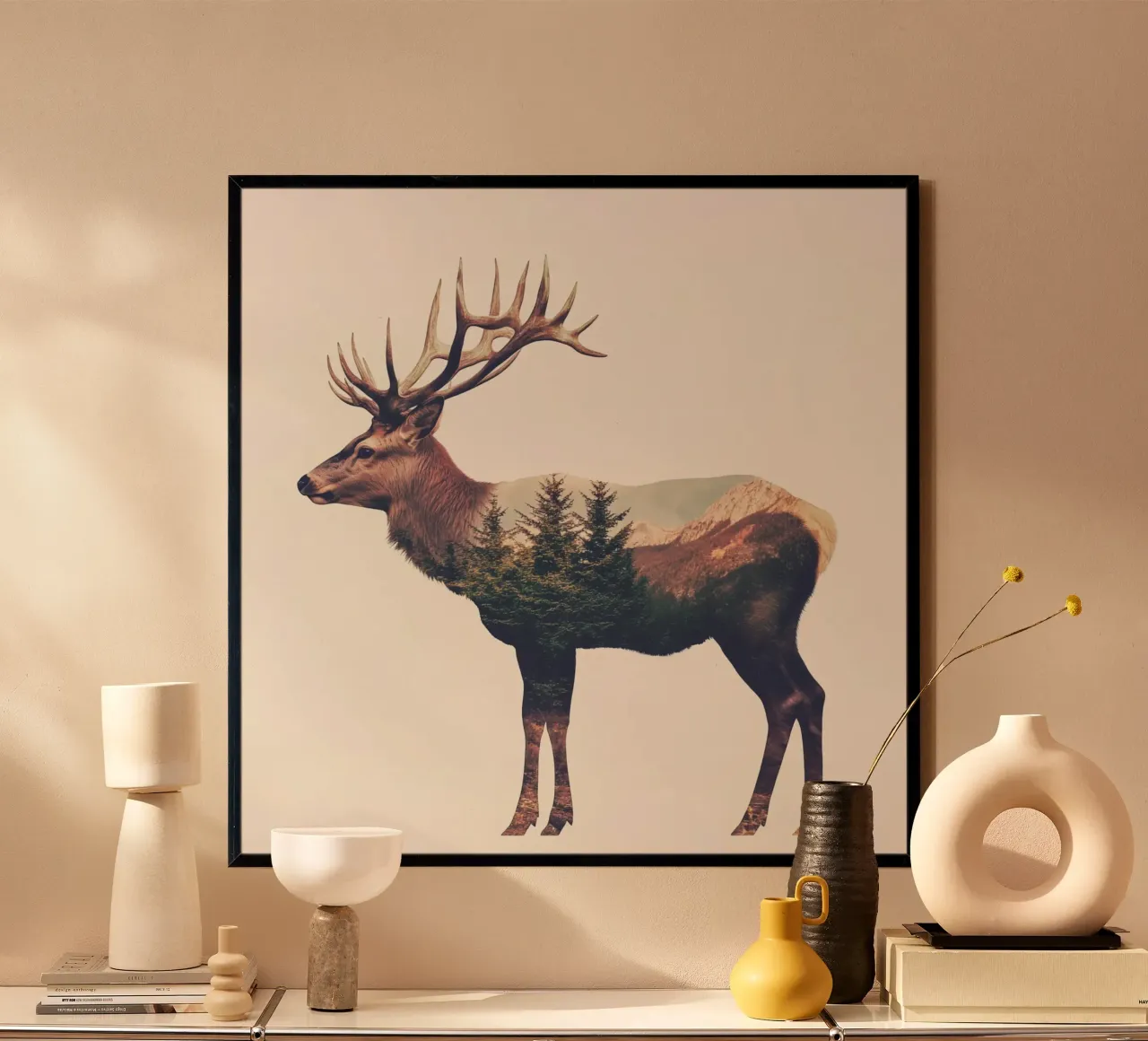 La natura selvaggia con i cervi poster con telaio in alluminio da Carinaprint