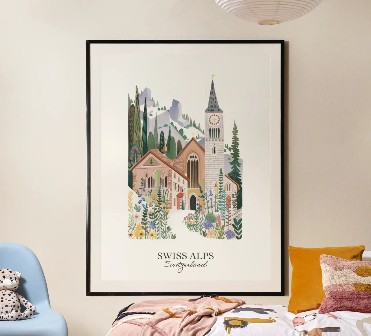 Alpi svizzere, illustrazione di viaggio della Svizzera poster da Peaches Art Prints