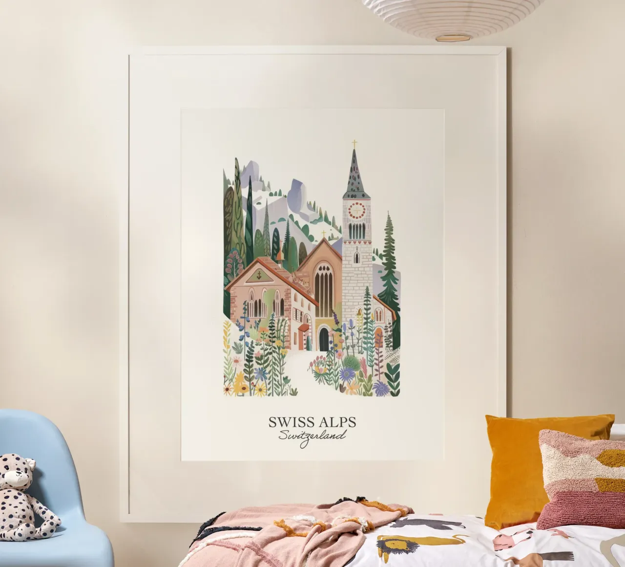 Alpi svizzere, illustrazione di viaggio della Svizzera poster da Peaches Art Prints