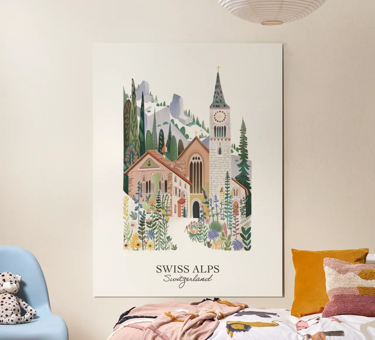 Alpi svizzere, illustrazione di viaggio della Svizzera poster da Peaches Art Prints