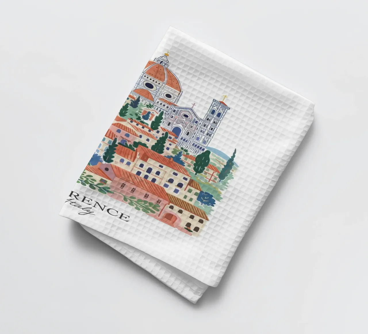 Florence Italy Landmarks, Travel Art Illustration Firenze tea towel by Peaches Art Prints