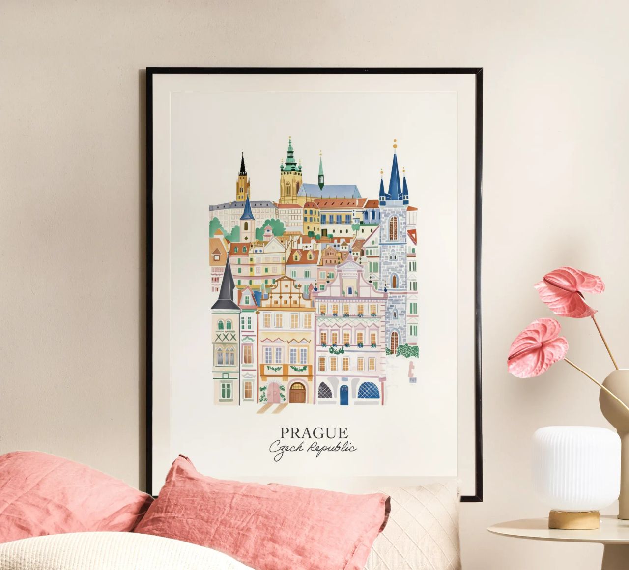Prague, République tchèque, Illustration Landmarks poster de Peaches Art Prints
