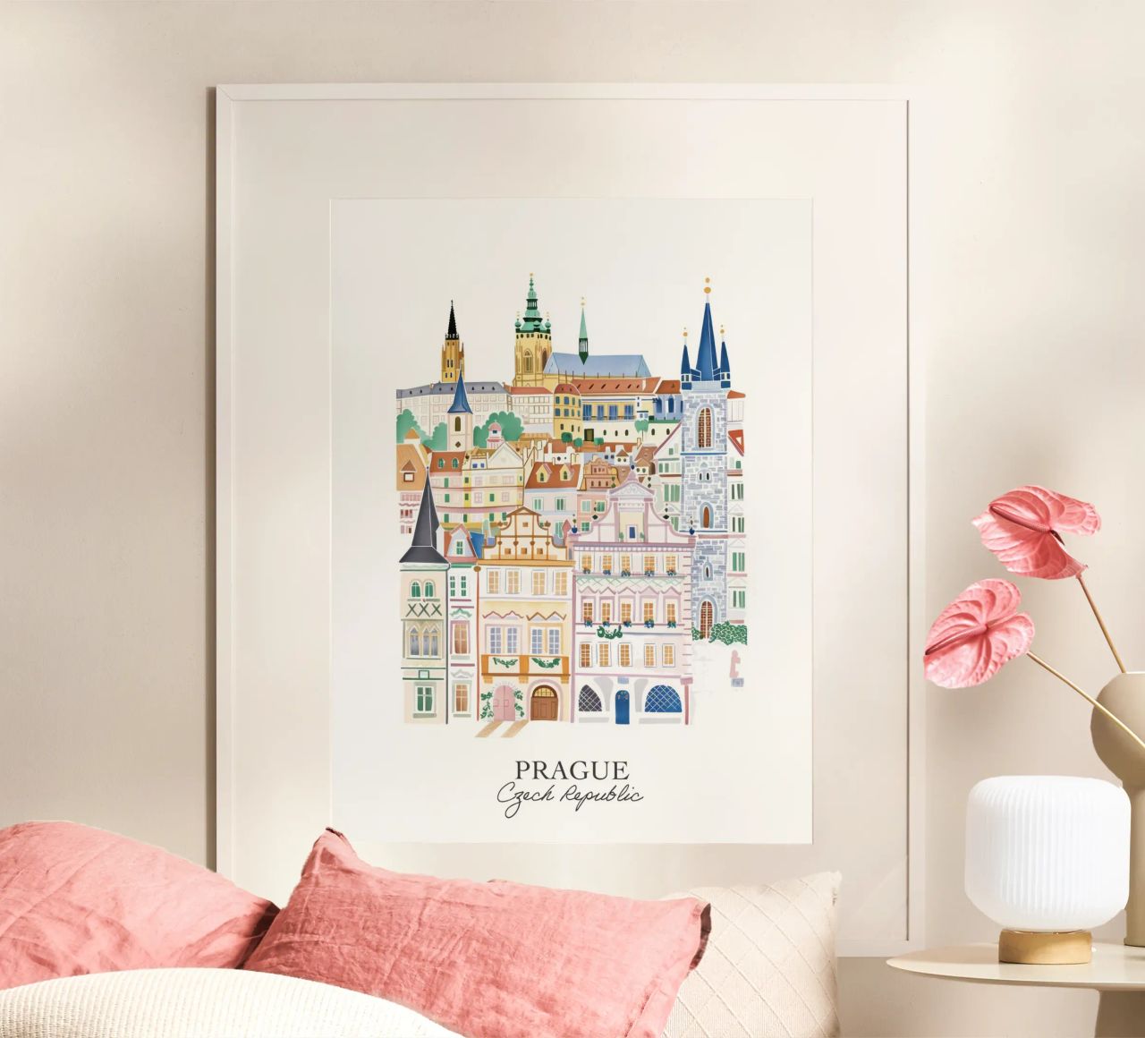 Prague, République tchèque, Illustration Landmarks poster de Peaches Art Prints