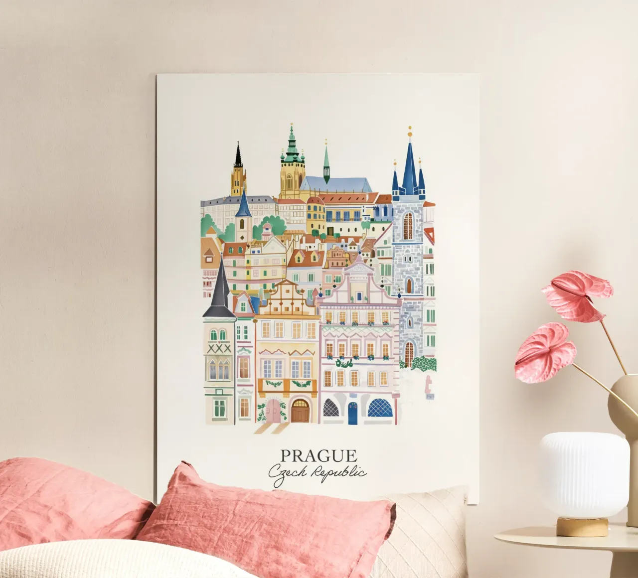 Praga, Repubblica Ceca, Punti di riferimento illustrati poster da Peaches Art Prints