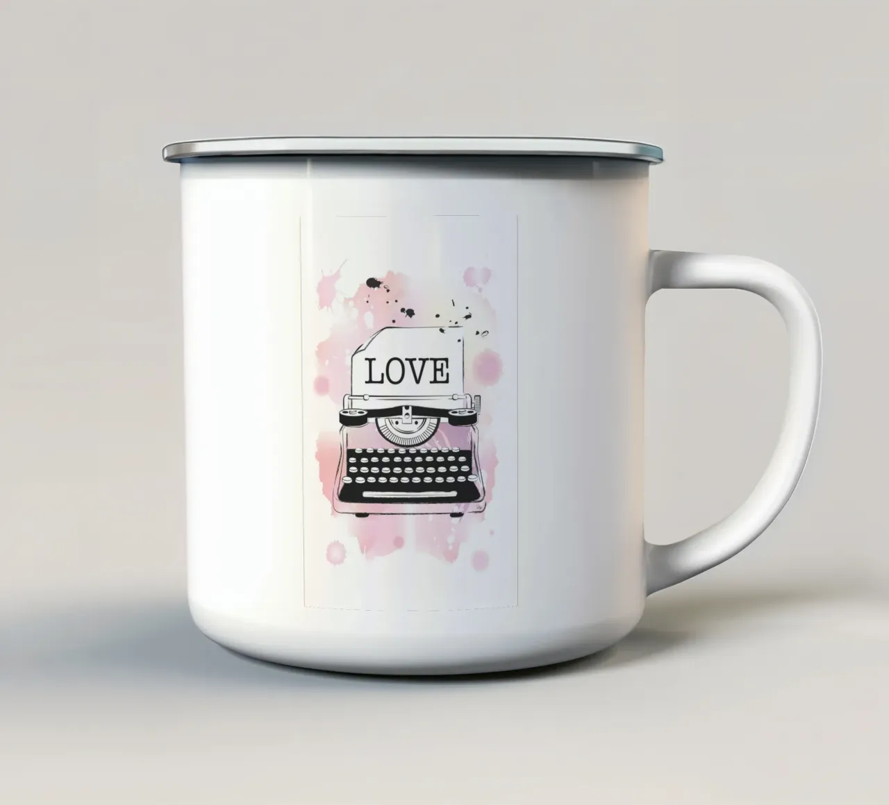 Macchina da scrivere rosa amore tazza in smalto da Martina