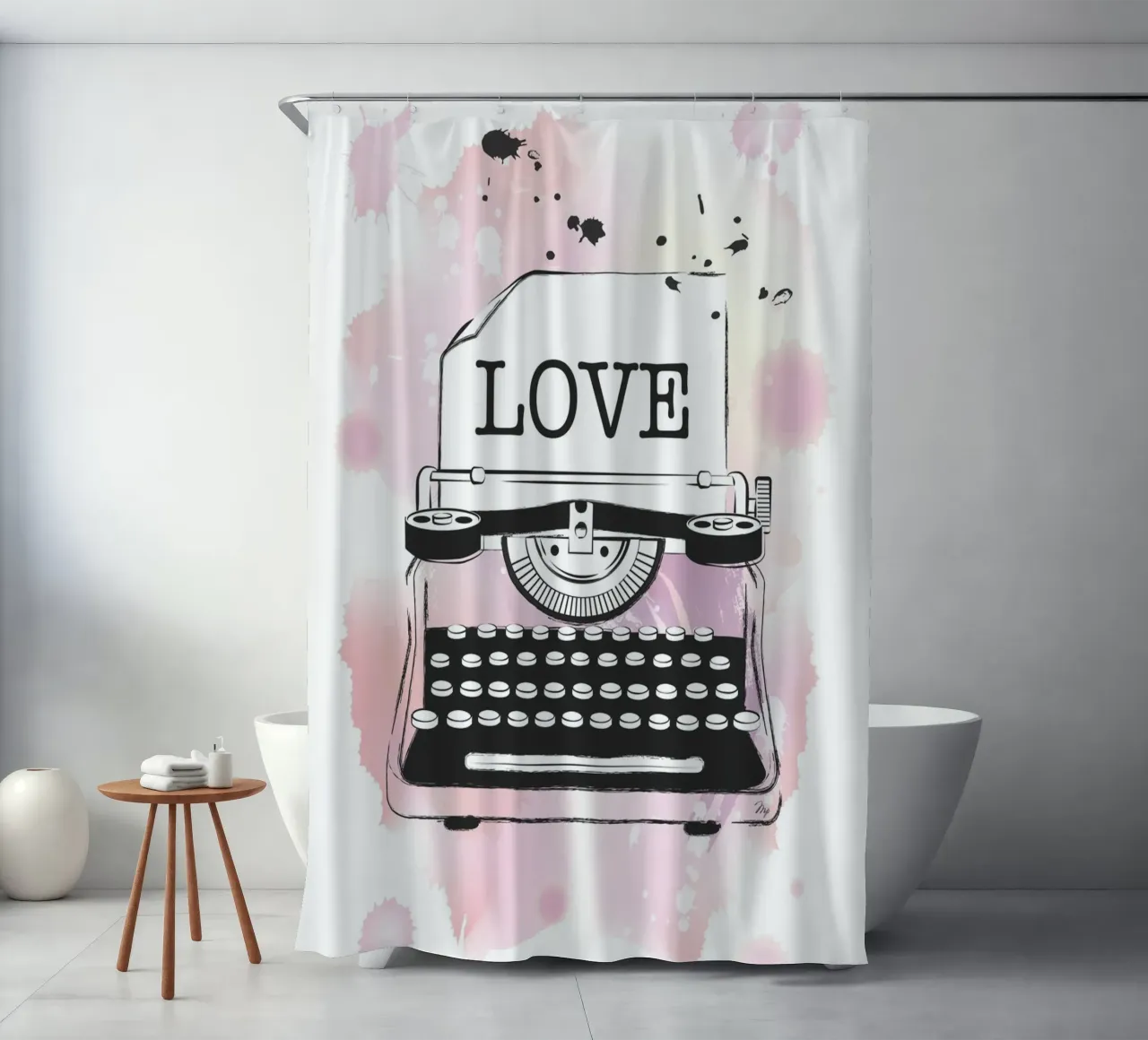 Macchina da scrivere rosa amore tenda da doccia da Martina