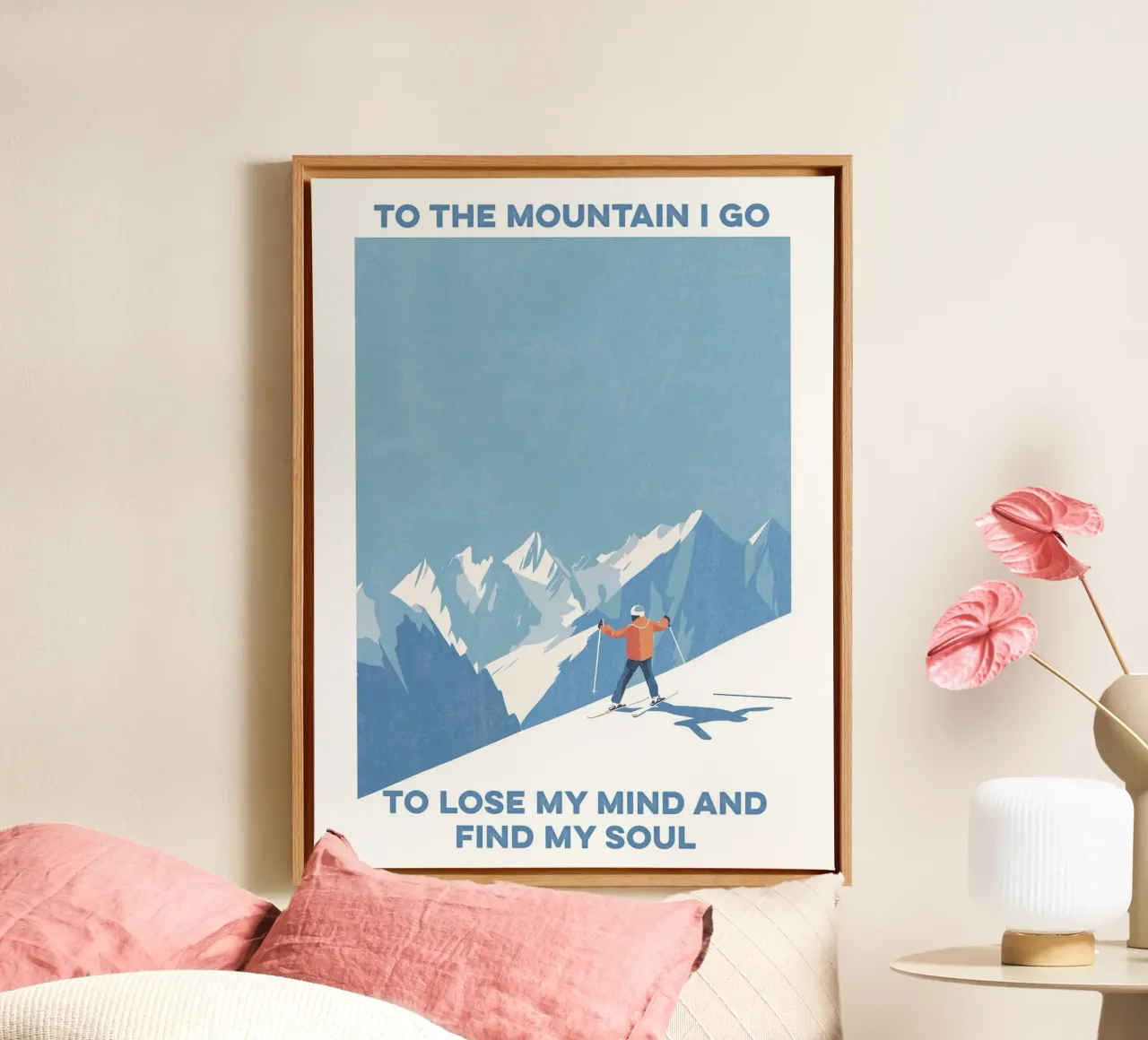 Ski Art - To The Mountain I Go To Lose My Mind, Find My Soul canvas with Floater frame by Peaches Art Prints