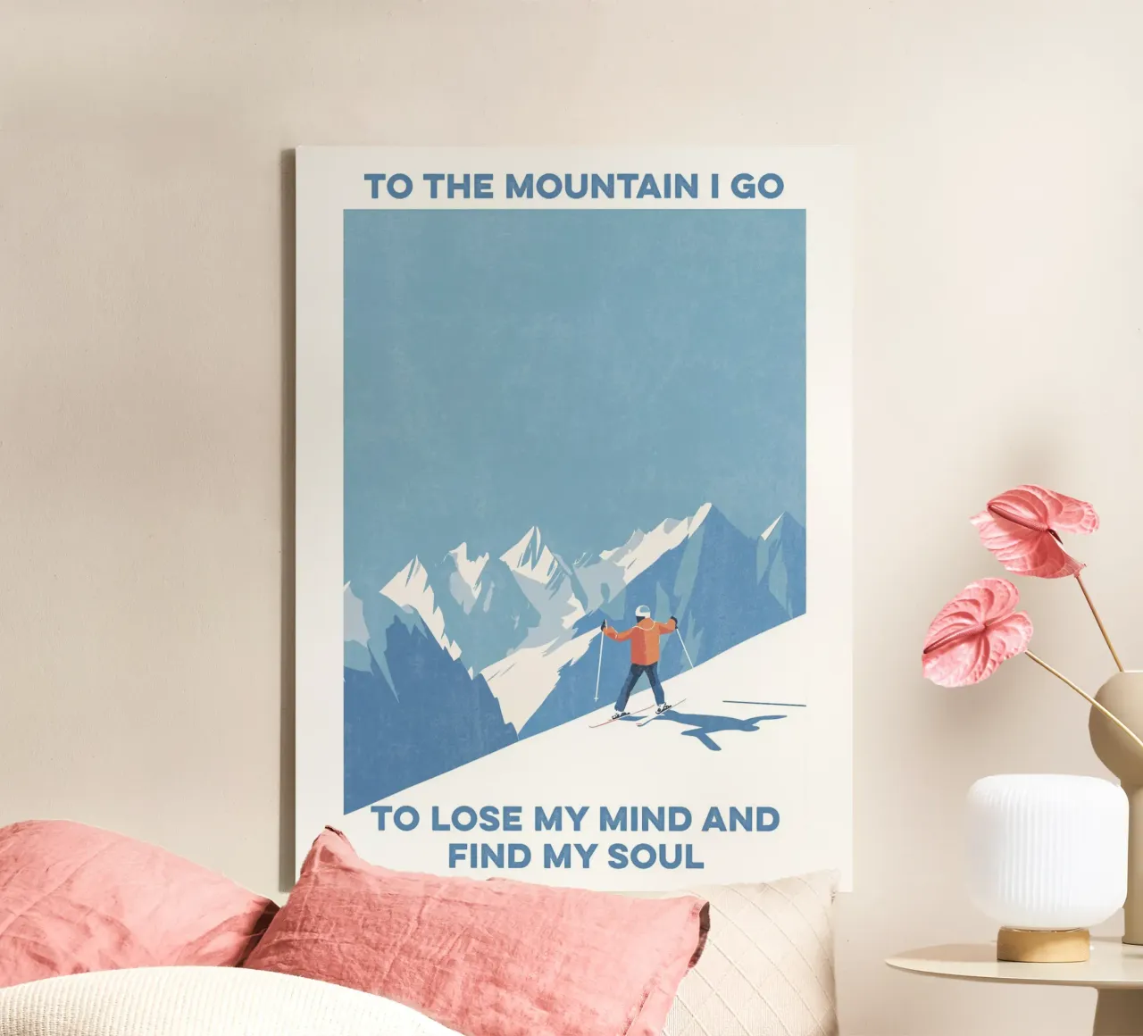 Ski Art - To The Mountain I Go To Lose My Mind, Find My Soul canvas with Floater frame by Peaches Art Prints