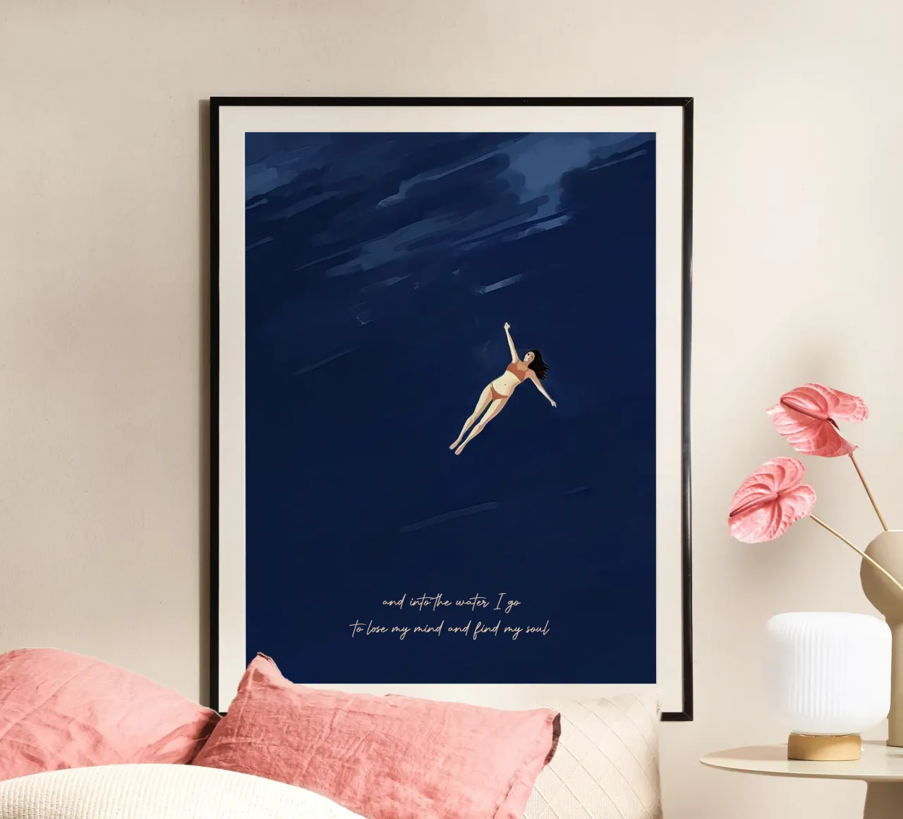 Nell'acqua vado, per perdere la testa e ritrovare l'anima poster con telaio in alluminio da Peaches Art Prints