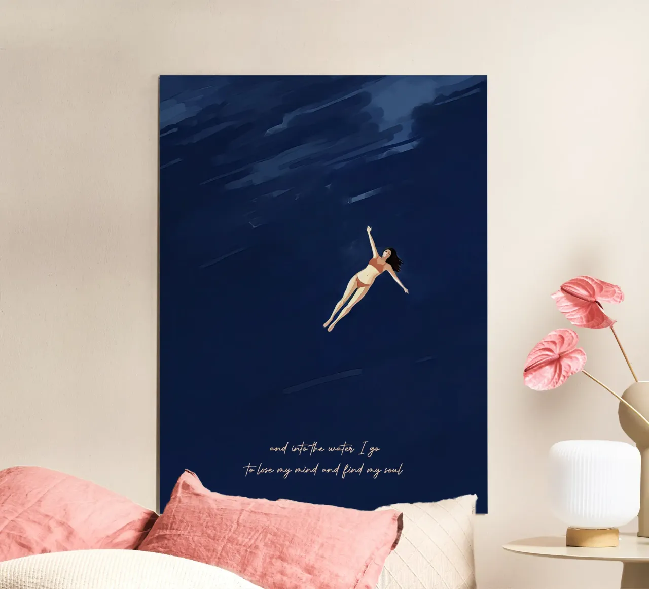 Nell'acqua vado, per perdere la testa e ritrovare l'anima poster con telaio in alluminio da Peaches Art Prints