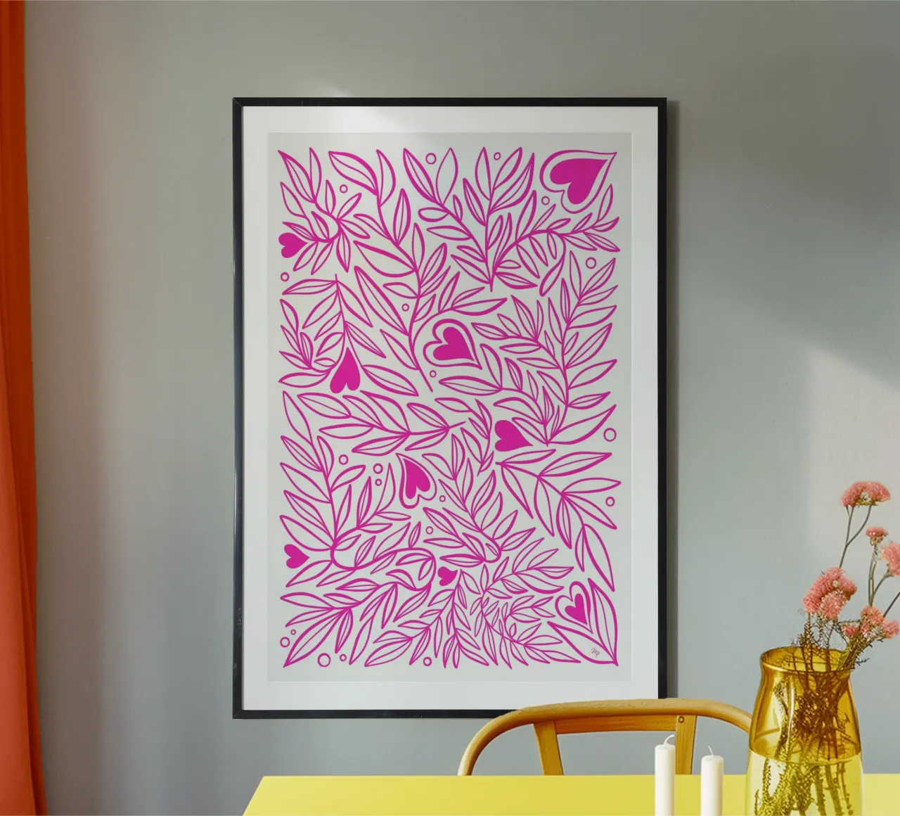Piante dell'amore rosa poster con telaio in plastica da Martina