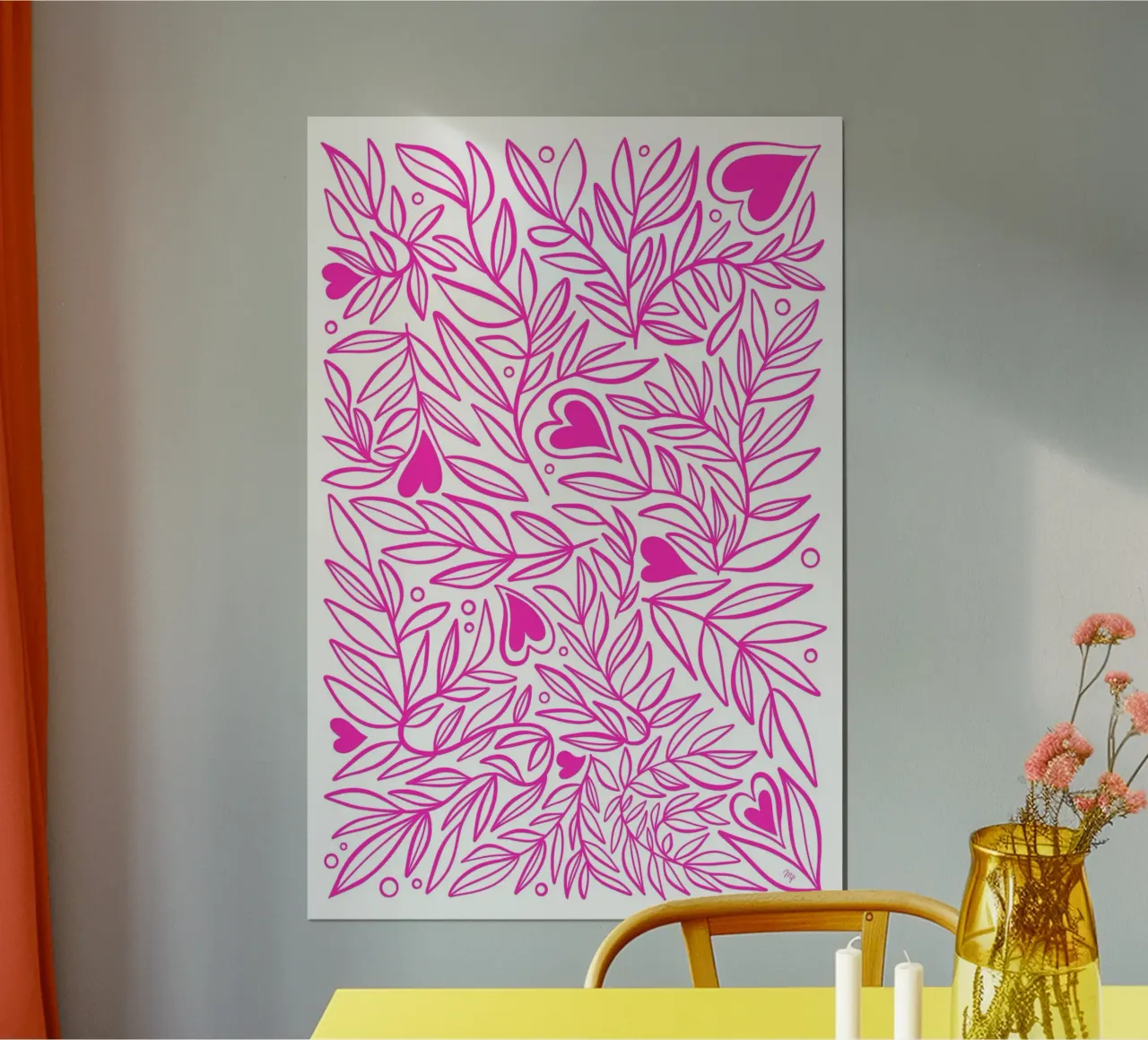 Piante dell'amore rosa poster con telaio in plastica da Martina