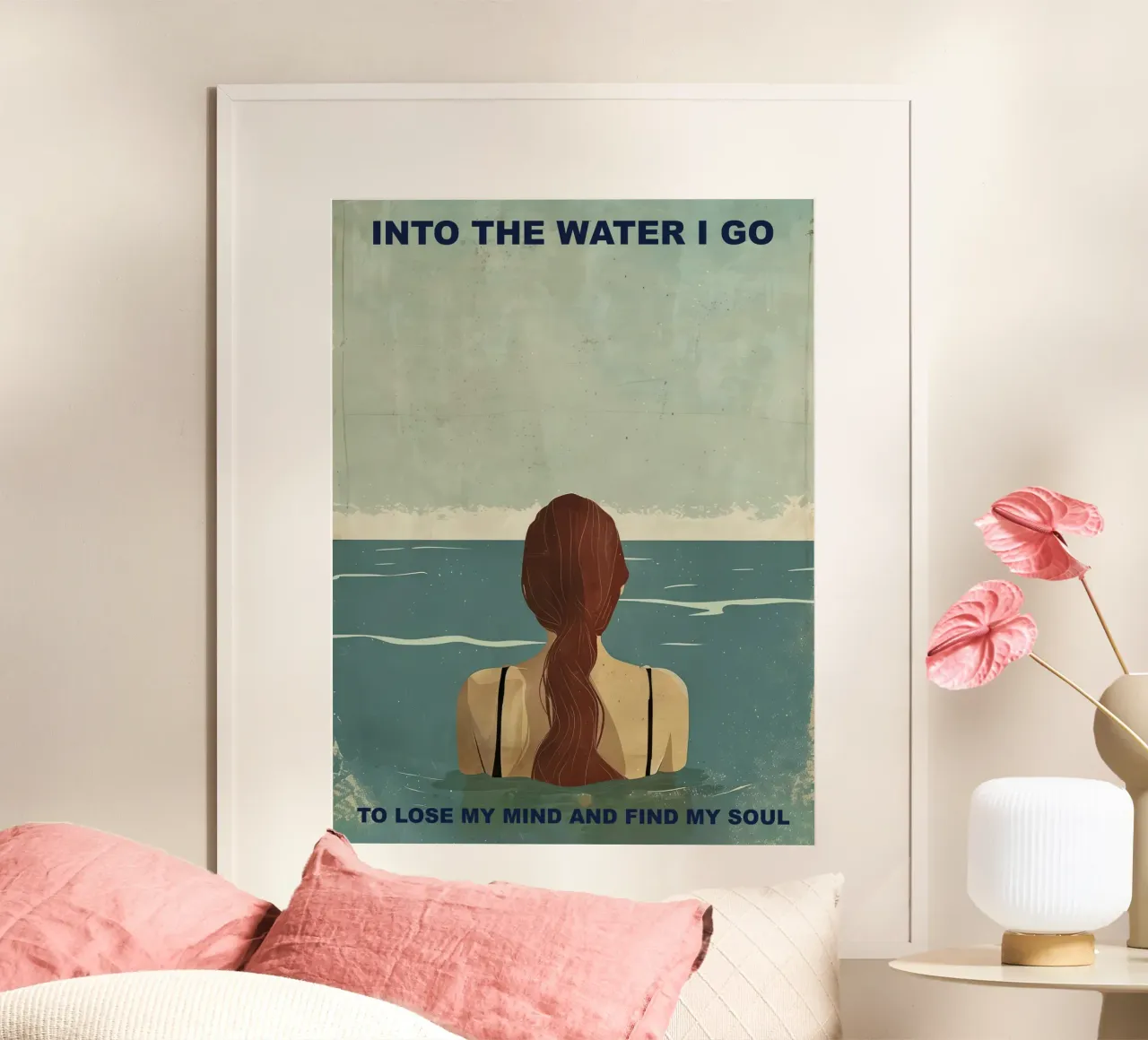Ins Wasser gehe ich, Zitat Typography Girl Poster von Peaches Art Prints