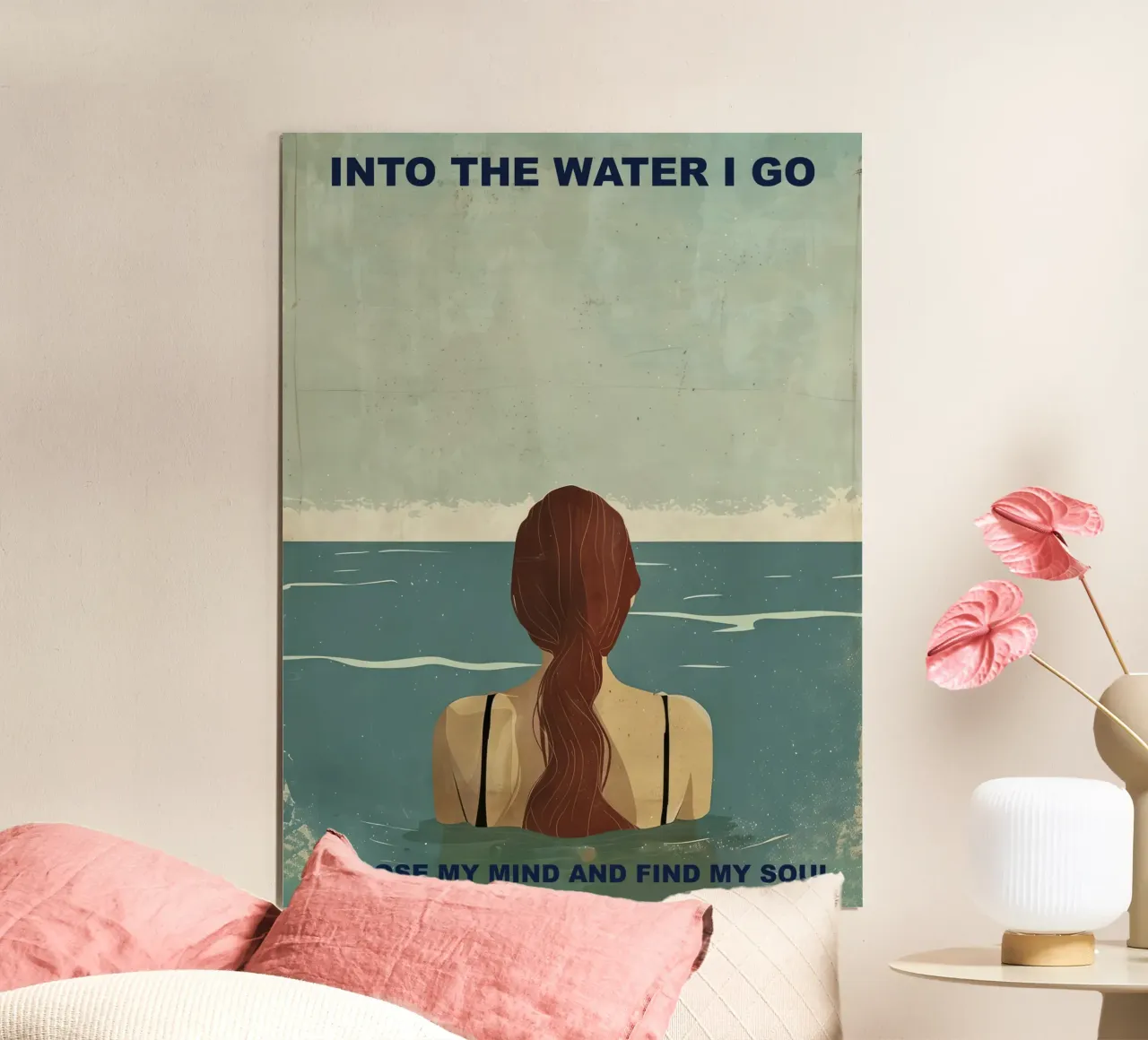 Ins Wasser gehe ich, Zitat Typography Girl Poster von Peaches Art Prints