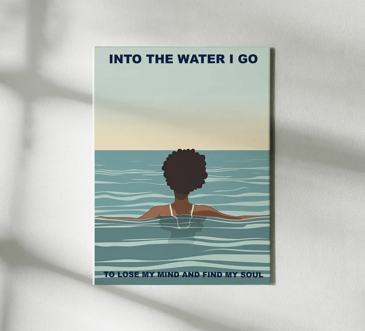 Ins Wasser gehe ich, um den Verstand zu verlieren, Zitat Mädchen Leinwand mit Schattenfugenrahmen von Peaches Art Prints