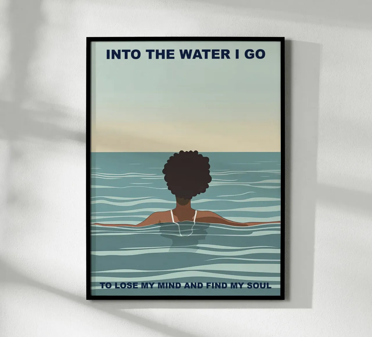 Ins Wasser gehe ich, um den Verstand zu verlieren, Zitat Mädchen Poster mit Holzrahmen von Peaches Art Prints