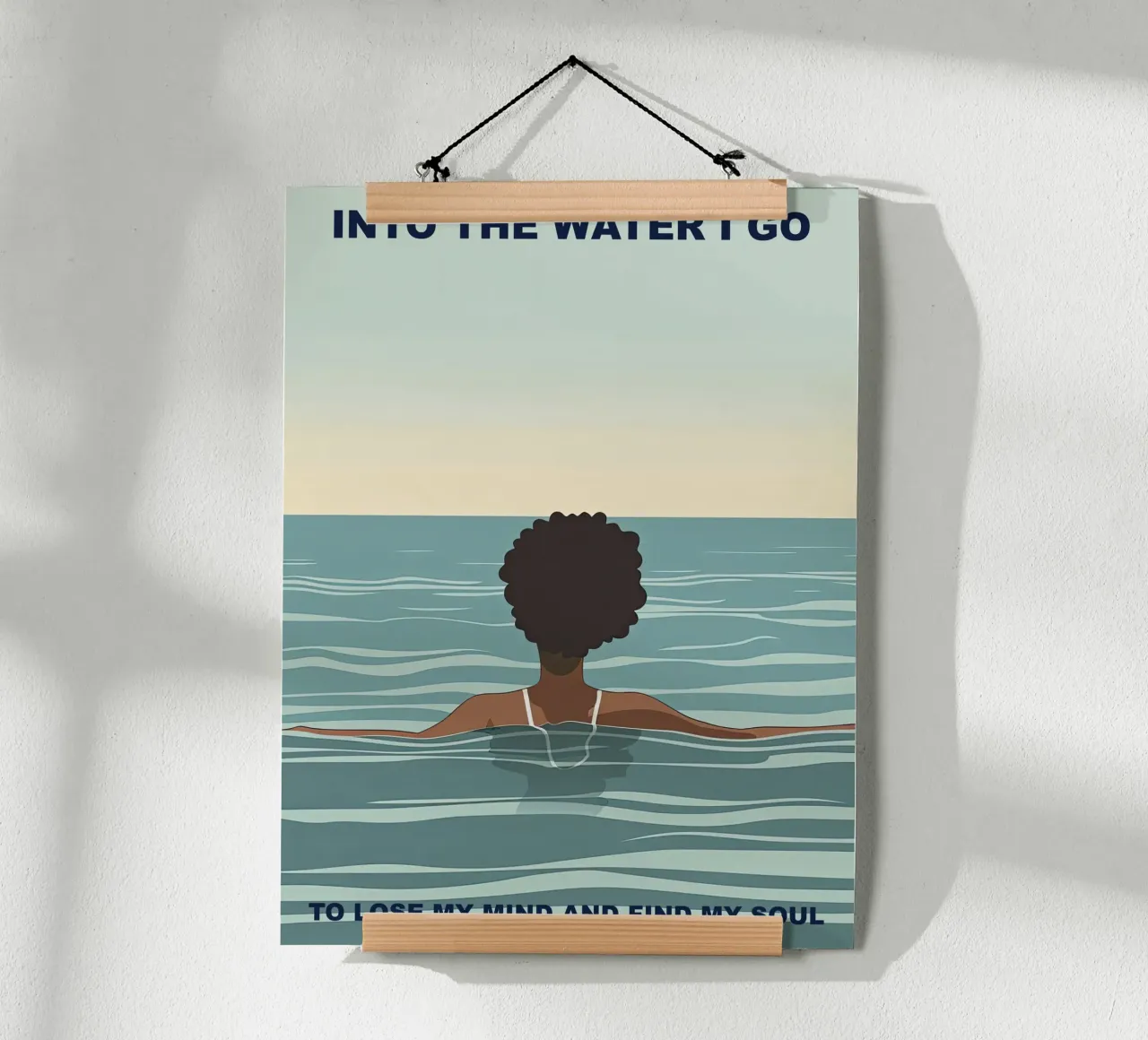 Ins Wasser gehe ich, um den Verstand zu verlieren, Zitat Mädchen Poster mit Holzrahmen von Peaches Art Prints