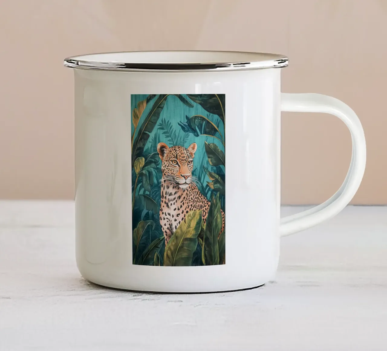 Leopardi tropicali tazza in smalto da Carinaprint