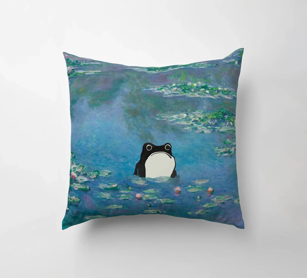 Rana non impressionata in un quadro di ninfee di Monet cuscino da Peaches Art Prints