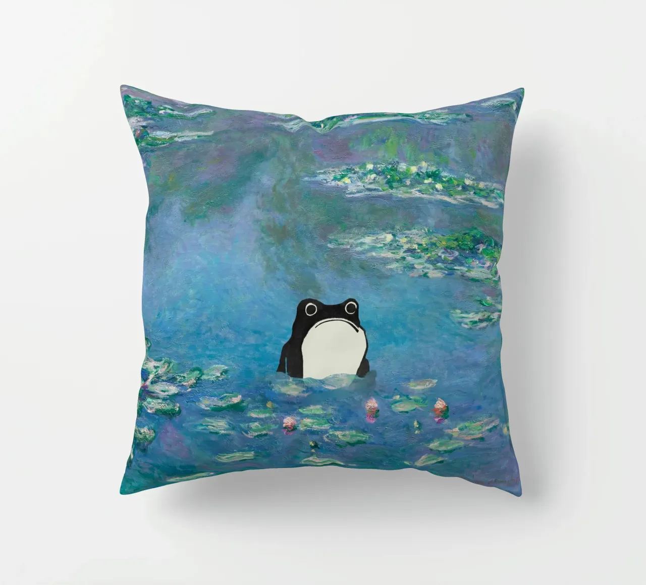 Rana non impressionata in un quadro di ninfee di Monet cuscino da Peaches Art Prints