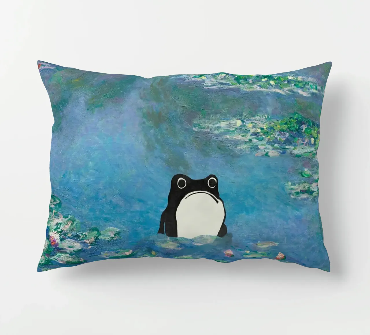 Rana non impressionata in un quadro di ninfee di Monet cuscino da Peaches Art Prints