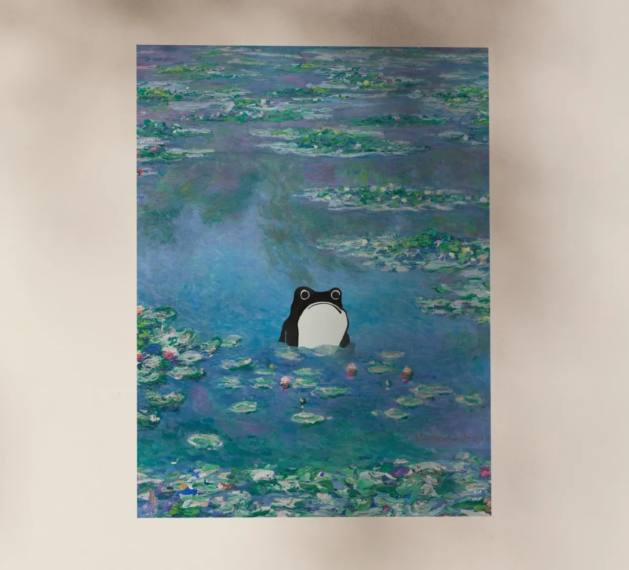 Rana non impressionata in un quadro di ninfee di Monet pellicola backlit da Peaches Art Prints