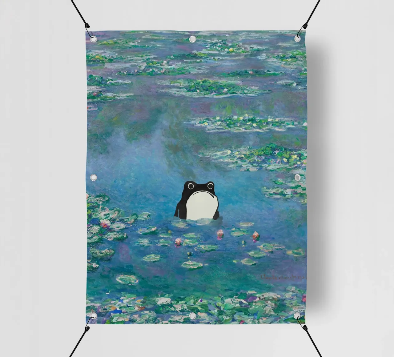 Rana non impressionata in un quadro di ninfee di Monet telo in pvc da Peaches Art Prints