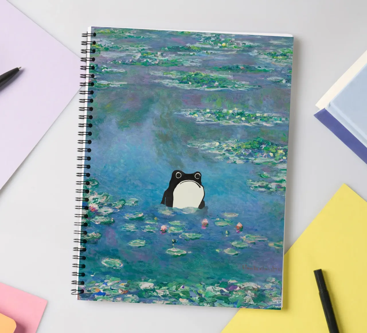 Rana non impressionata in un quadro di ninfee di Monet diario ad anelli da Peaches Art Prints