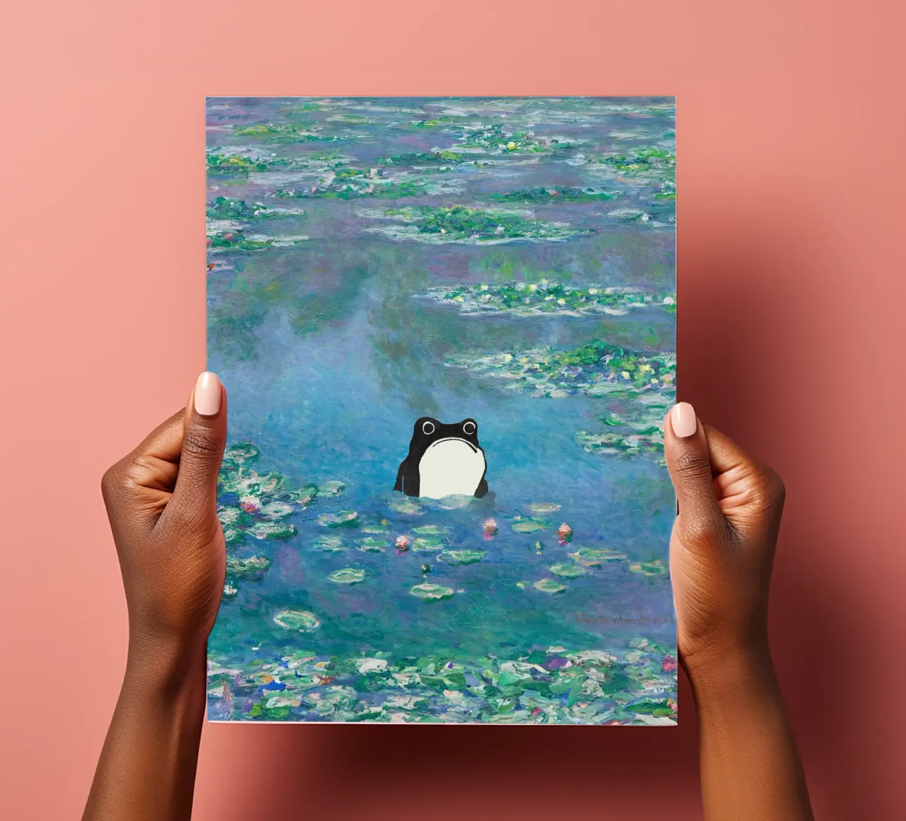 Rana non impressionata in un quadro di ninfee di Monet foglio adesivo da Peaches Art Prints
